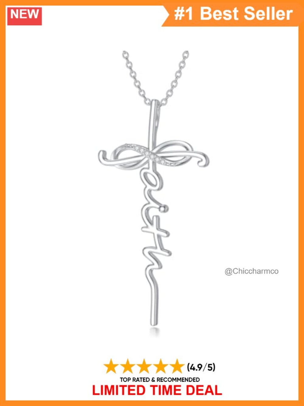 Lab Grown Diamond Faith Cross Necklace 925 Sterling Silver Infinity Pendant